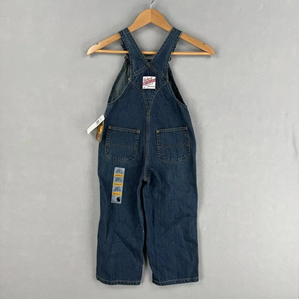 Carhartt Bib Overalls Kids 4 Blue Denim Original Fit Workwear Jeans Pockets
